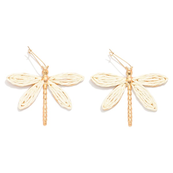 Raffia & Metal Tone Dragonfly Drop Earrings 

- Approximately 2.5" L