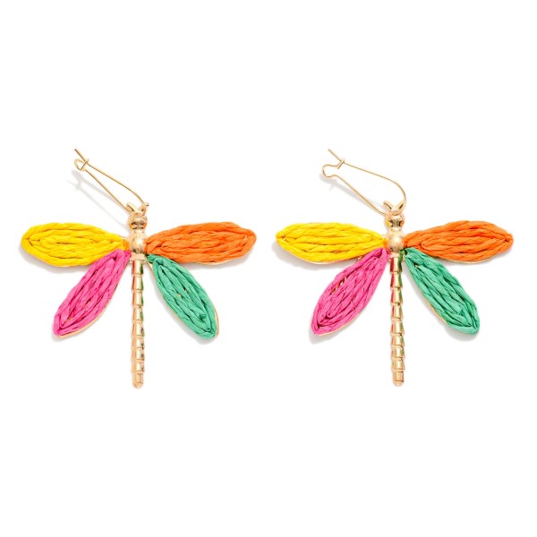 Raffia & Metal Tone Dragonfly Drop Earrings 

- Approximately 2.5" L
