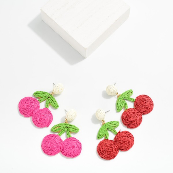 Raffia Cherries Post Drop Earrings 

- Approximately 2.5" L