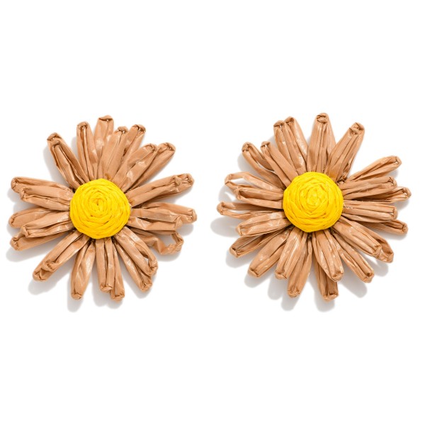 Raffia Flower Post Drop Earrings 

- Approximately 1.5" L