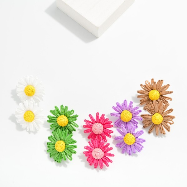 Raffia Flower Post Drop Earrings 

- Approximately 1.5" L
