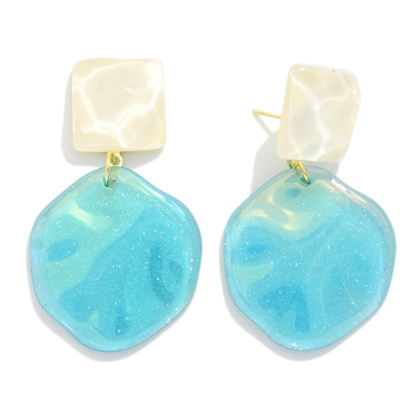 Linked Glitter Acetate Geometric Shape Post Drop Earrings 

- Approximately 2" L