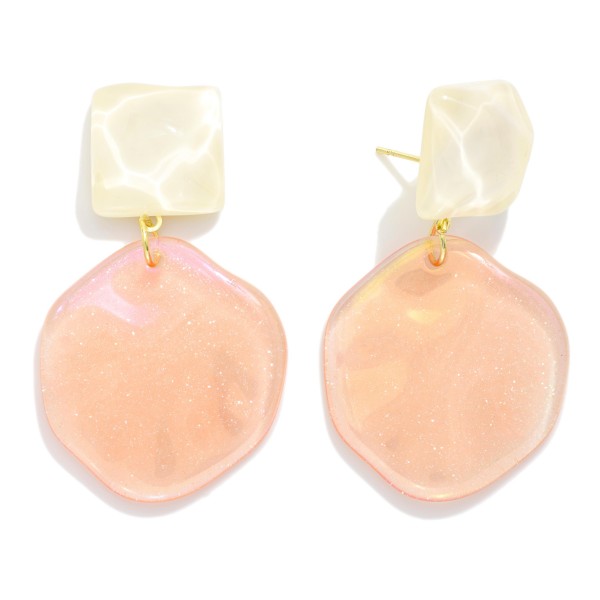 Linked Glitter Acetate Geometric Shape Post Drop Earrings 

- Approximately 2" L