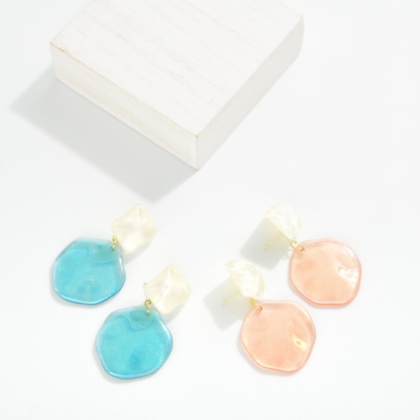 Linked Glitter Acetate Geometric Shape Post Drop Earrings 

- Approximately 2" L