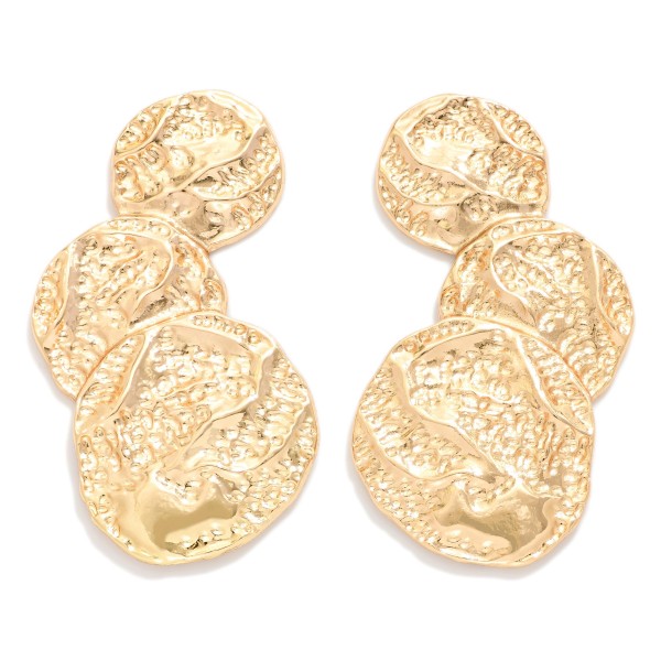 Layered Textured Metal Circle Post Drop Earrings 

- Approximately 2" L