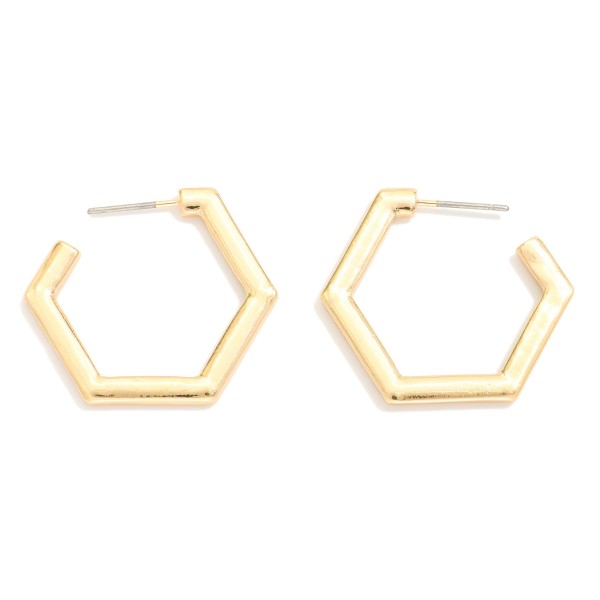 Chunky Metal Tone Hexagon Hoop Drop Earring 

- Approximately 1" L 