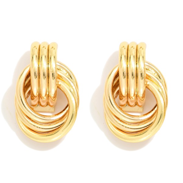 Metal Tone Door Knocker Layered Hoop Post Drop Earring 

- Approximately 1" L 