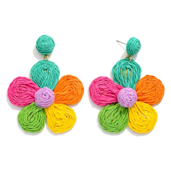 Raffia Flower Post Drop Earrings 

- Approximately 3" L 
