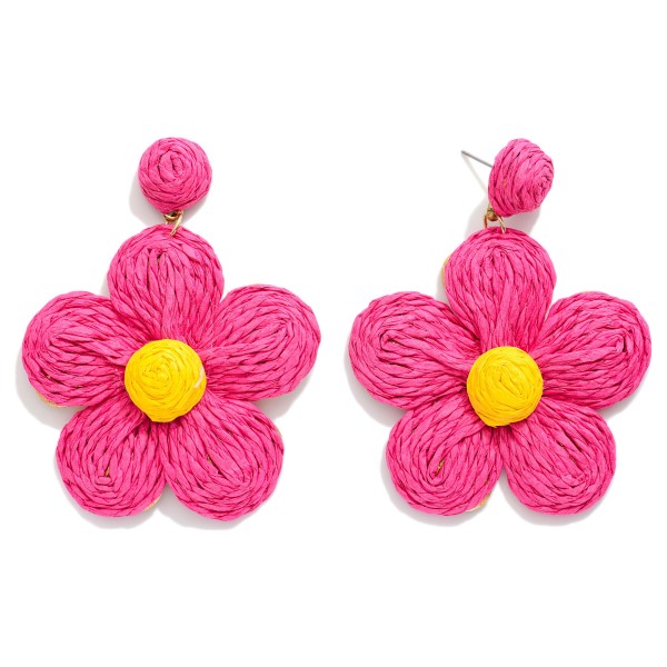 Raffia Flower Post Drop Earrings 

- Approximately 3" L 