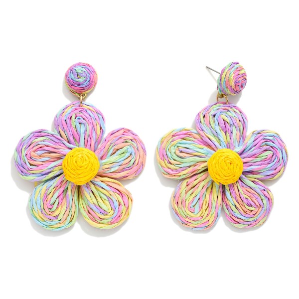 Raffia Flower Post Drop Earrings 

- Approximately 3" L 