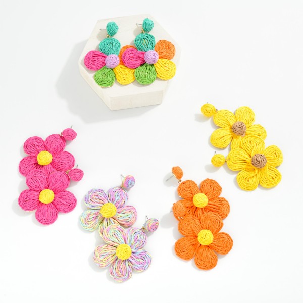 Raffia Flower Post Drop Earrings 

- Approximately 3" L 
