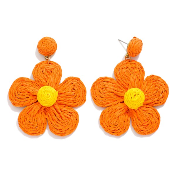 Raffia Flower Post Drop Earrings 

- Approximately 3" L 