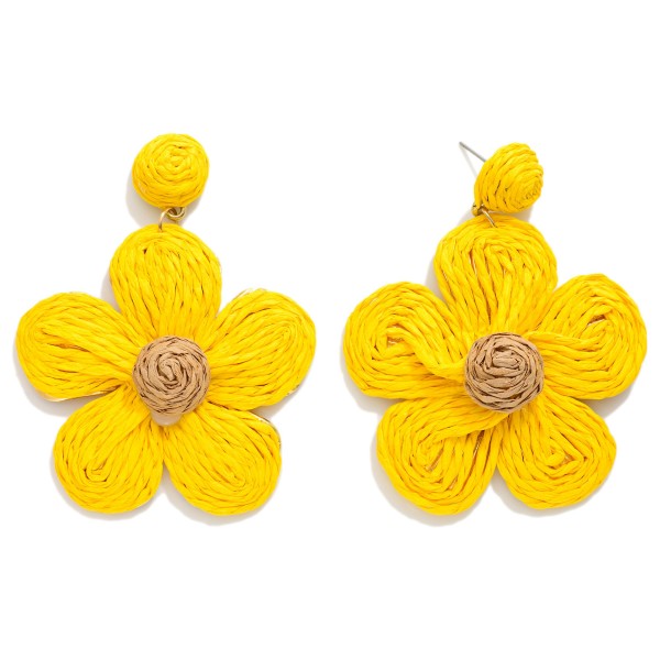 Raffia Flower Post Drop Earrings 

- Approximately 3" L 