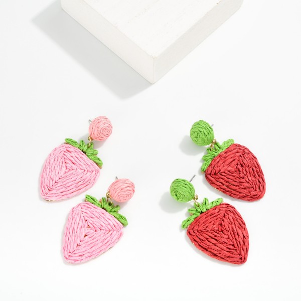 Raffia Strawberries Post Drop Earrings

- Approximately 2" L 

