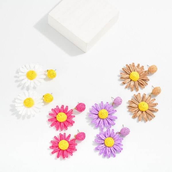 Raffia Flower Post Drop Earrings 

- Approximately 2" L