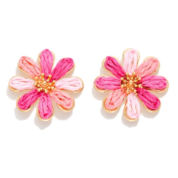 Metal Tone & Raffia Flower Post Drop Earrings 

- Approximately 1" L