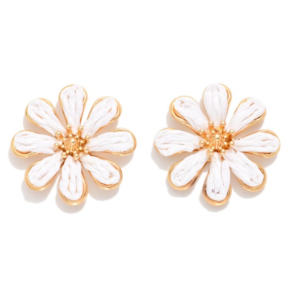 Metal Tone & Raffia Flower Post Drop Earrings 

- Approximately 1" L