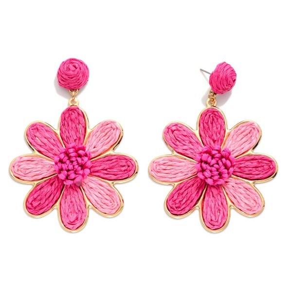 Raffia Flower Post Drop Earrings 

- Approximately 3" L