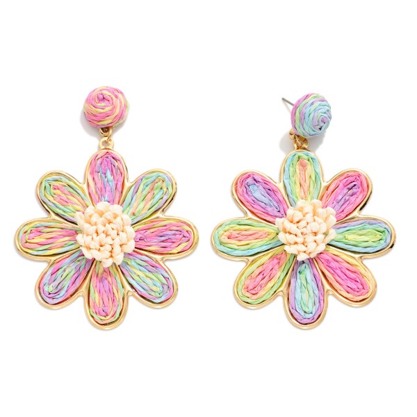 Raffia Flower Post Drop Earrings 

- Approximately 3" L