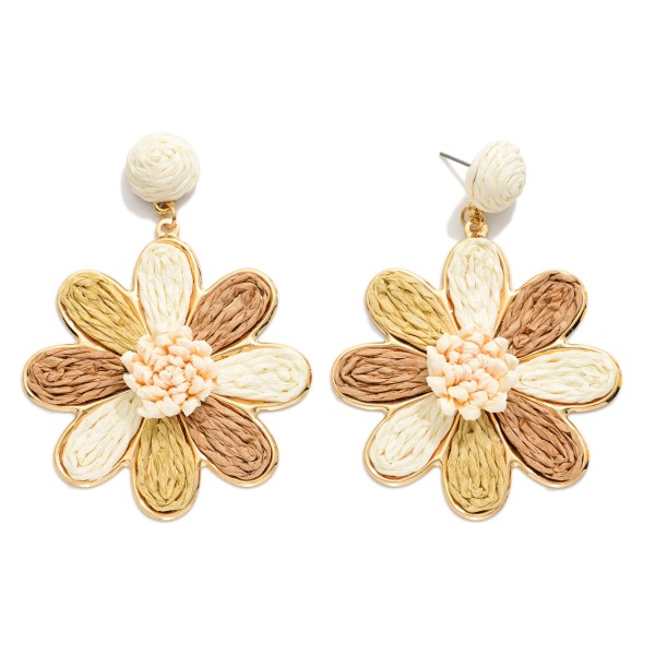 Raffia Flower Post Drop Earrings 

- Approximately 3" L