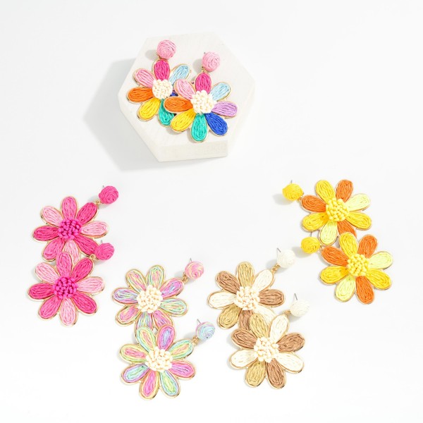 Raffia Flower Post Drop Earrings 

- Approximately 3" L