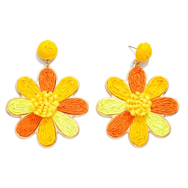 Raffia Flower Post Drop Earrings 

- Approximately 3" L