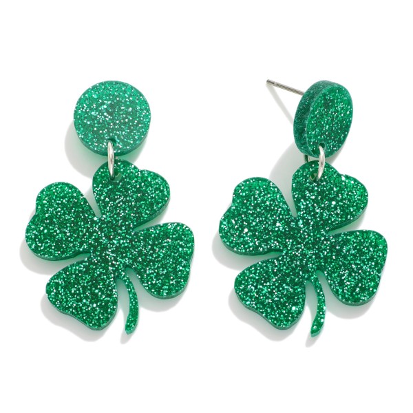 Glitter Acetate St. Patrick's Day Clover Post Drop Earrings 

- Approximately 1.5" L