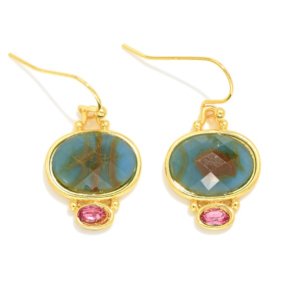 Metal Tone Oval Resin & Rhinestone Drop Earring 

- Approximately 1" L 