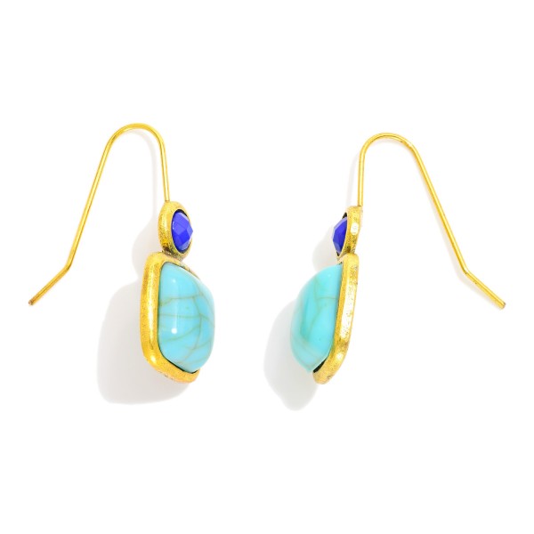 Turquoise Stone & Faceted Bead Drop Earrings 

- Approximately 1" L
