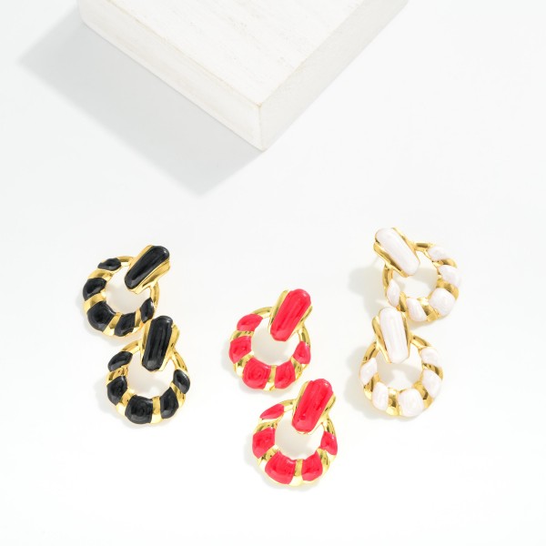 Enamel Door Knocker Post Drop Earrings 

- Approximately 1.25" L