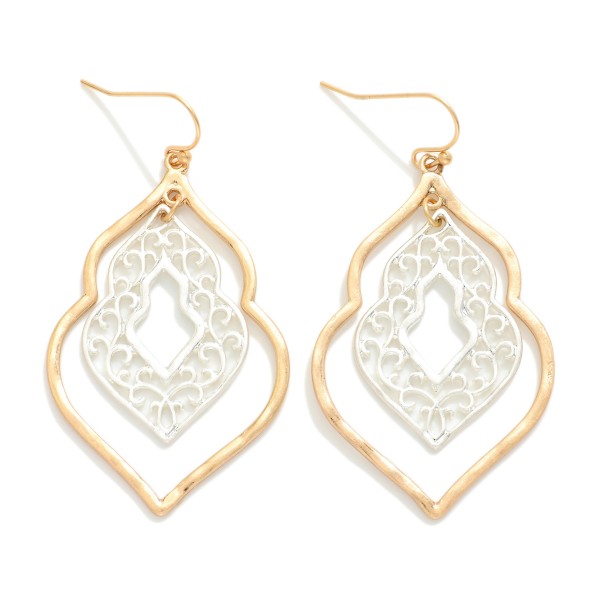 Nesting Hammered Metal & Filigree Geometric Shape Drop Earrings 

- Approximately 2" L 