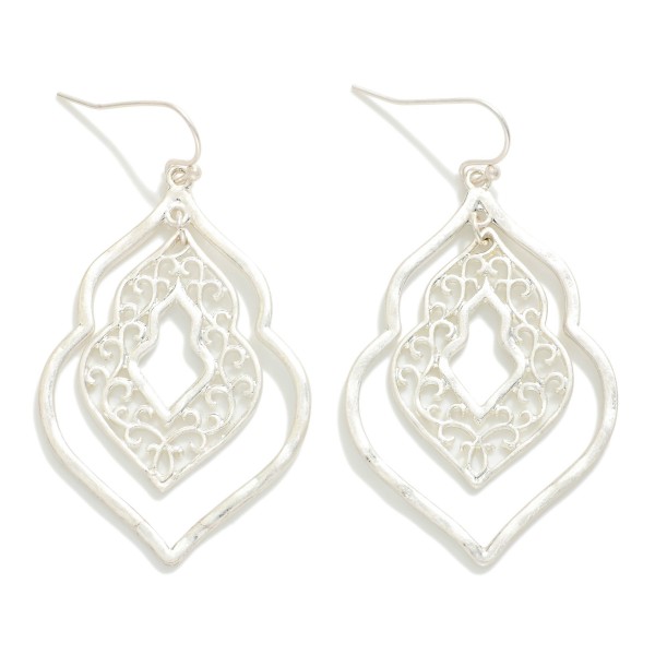 Nesting Hammered Metal & Filigree Geometric Shape Drop Earrings 

- Approximately 2" L 