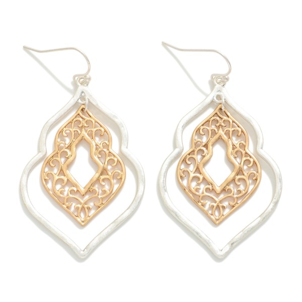 Nesting Hammered Metal & Filigree Geometric Shape Drop Earrings 

- Approximately 2" L 