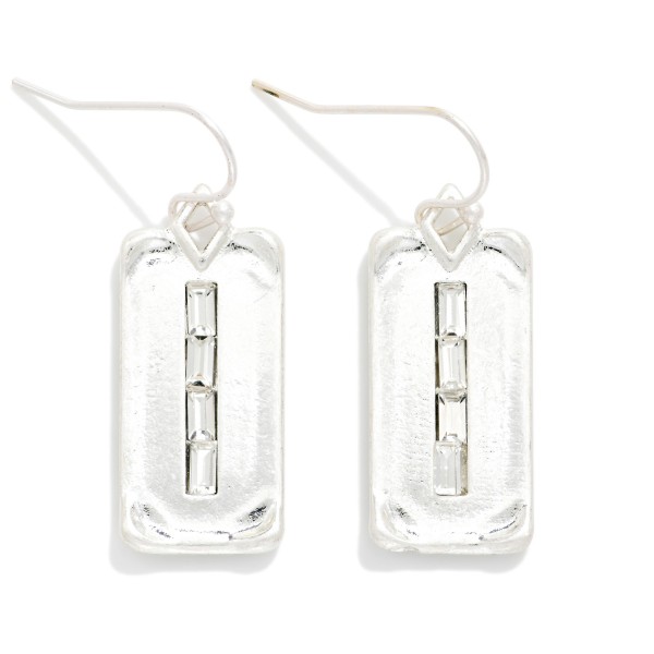 Worn Metal Rectangle Drop Earrings Featuring Baguette Details 

- Approximately 1.25" L