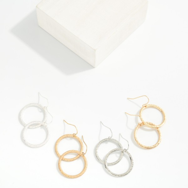 Hammered Metal Hoop Drop Earrings 

- Approximately 1.5" L