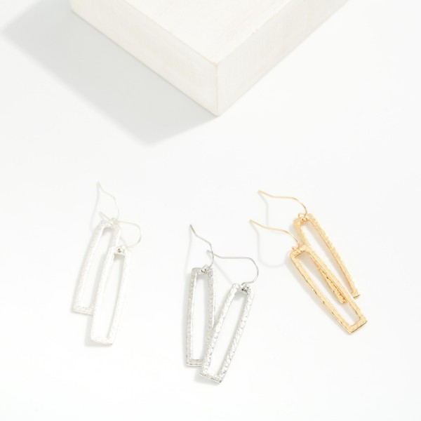 Hammered Metal Rectangle Drop Earrings 

- Approximately 1.5" L