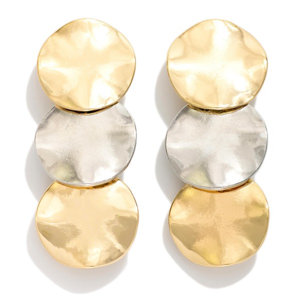 Linked Hammered Metal Tone Circle Post Drop Earring 

- Approximately 2" L 