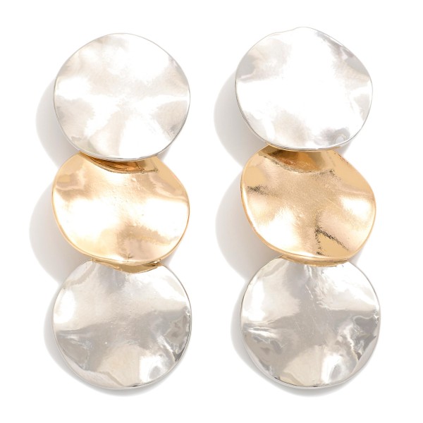Linked Hammered Metal Tone Circle Post Drop Earring 

- Approximately 2" L 