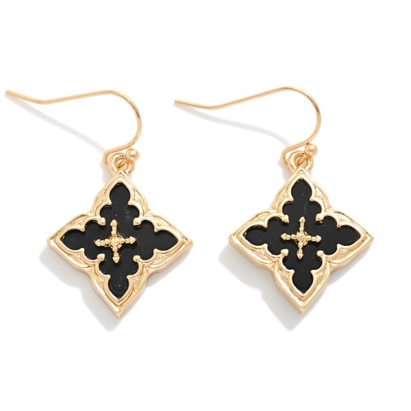 Marble Acetate Clover Drop Earring With Metal Border 

- Approximately 1.5" L 