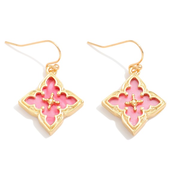 Marble Acetate Clover Drop Earring With Metal Border 

- Approximately 1.5" L 