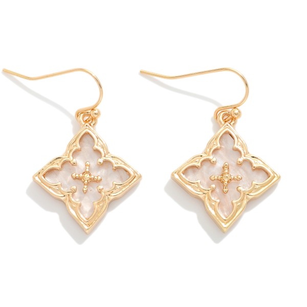 Marble Acetate Clover Drop Earring With Metal Border 

- Approximately 1.5" L 