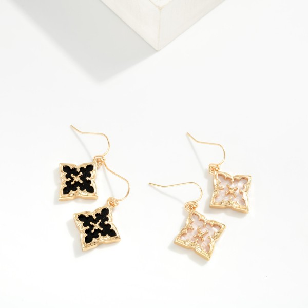 Marble Acetate Clover Drop Earring With Metal Border 

- Approximately 1.5" L 