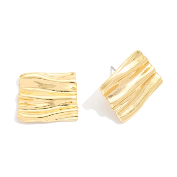 Ribbed Metal Tone Wavy Rectangle Post Drop Earrings 

- Approximately .75" L