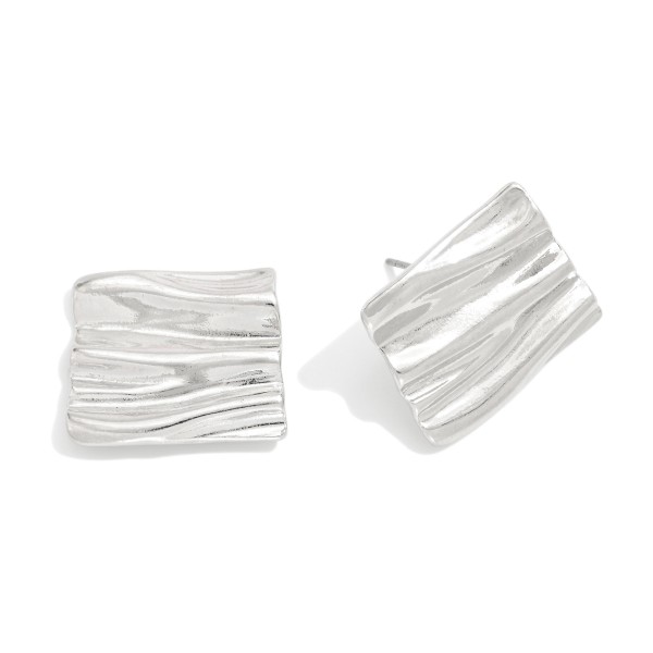 Ribbed Metal Tone Wavy Rectangle Post Drop Earrings 

- Approximately .75" L