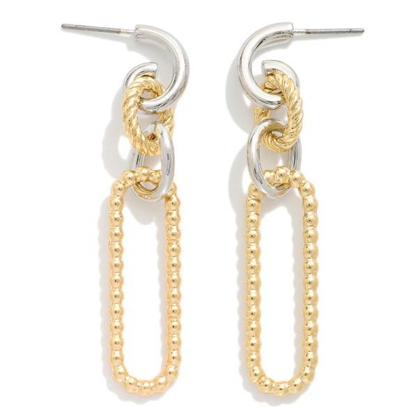 Chain Linked Metal Tone Textured Geometric Drop Earring 

- Approximately 2" L 