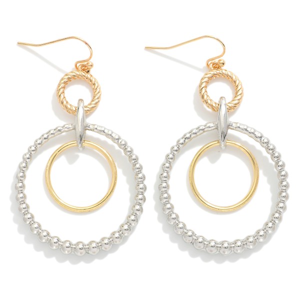 Nesting Chain Linked Textured Metal Circle Drop Earrings

- Approximately 3.5" L 