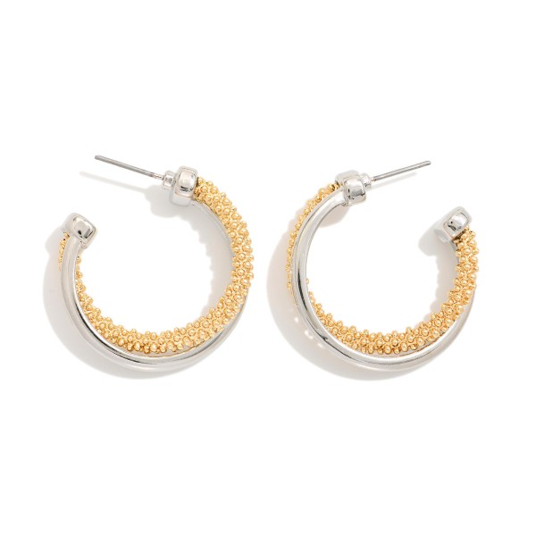 Textured Metal Tone Intertwined Hoop Drop Earrings 

- Approximately 1" D 