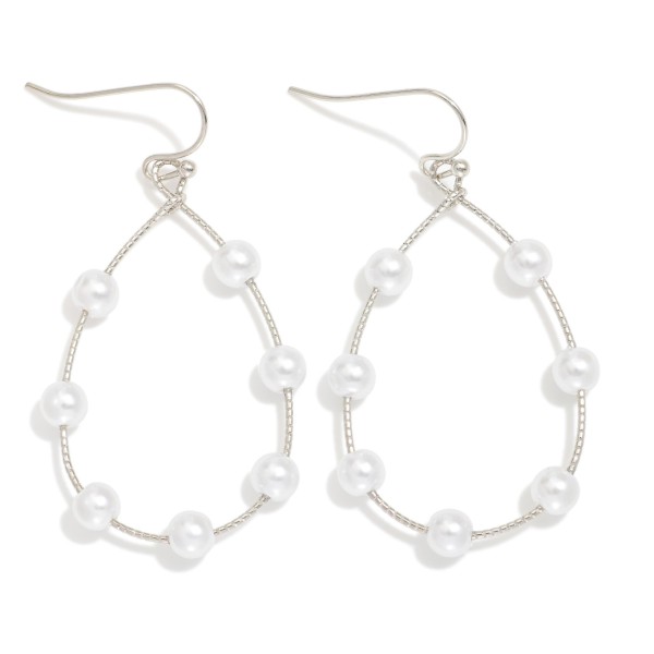 Pearl Beaded Wire Teardrop Drop Earrings 

- Approximately 2" L

