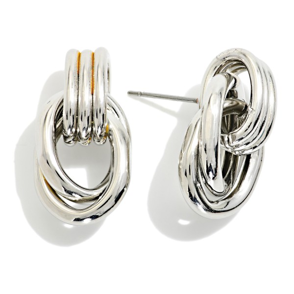 Knotted Metal Post Drop Door Knocker Earrings 

- Approximately 1" L