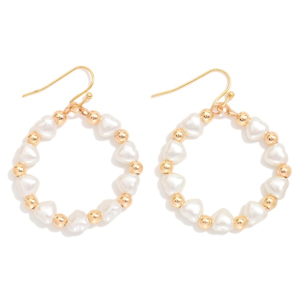 Metal Tone Bead & Pearl Beaded Hoop Earrings 

- Approximately 1.25" L